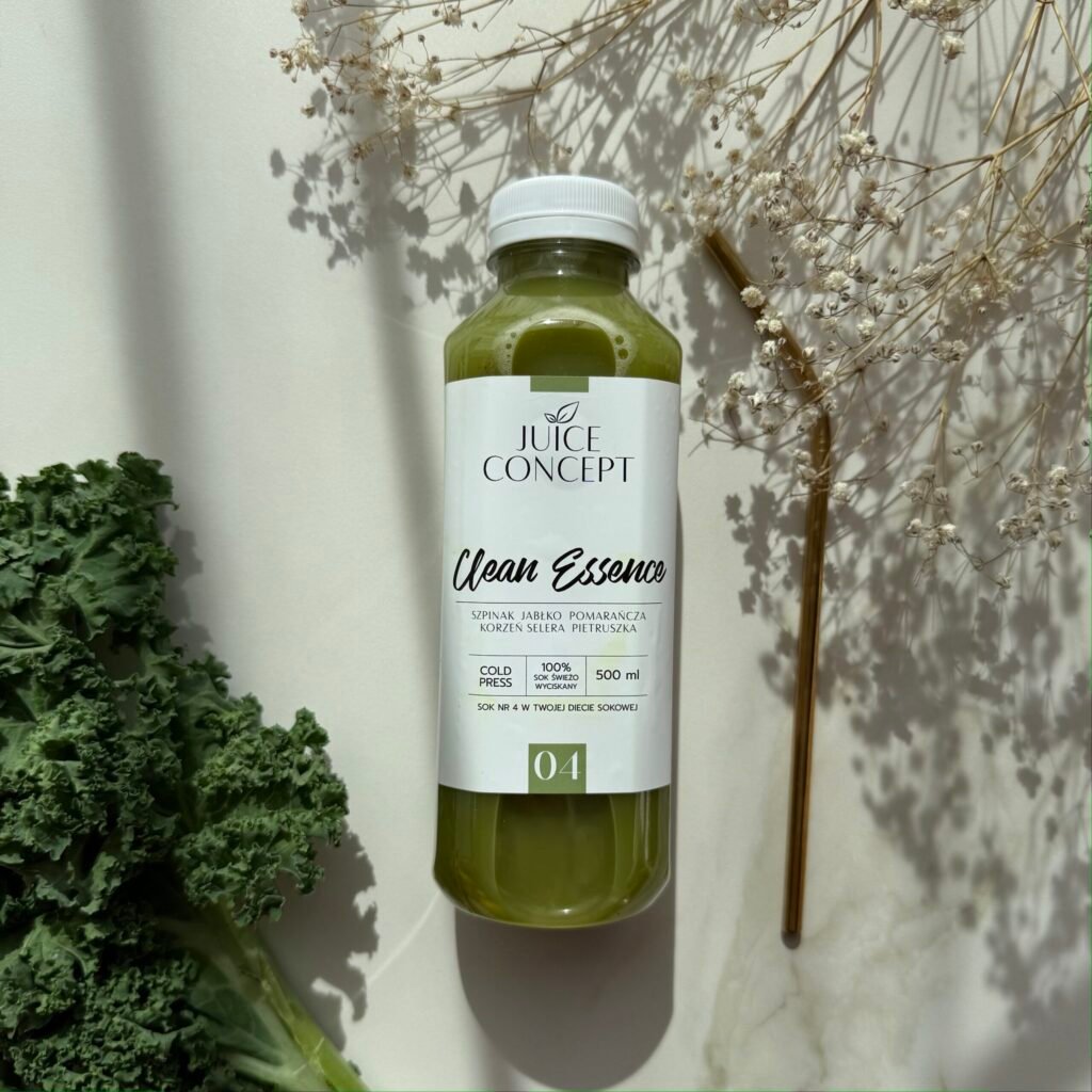 CLEAN ESSENCE szpinak, pomarańcza, jabłko, pietruszka, korzeń selera